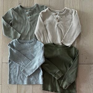 Kids Long Sleeve Henley Shirts - Green, Cream, Gray